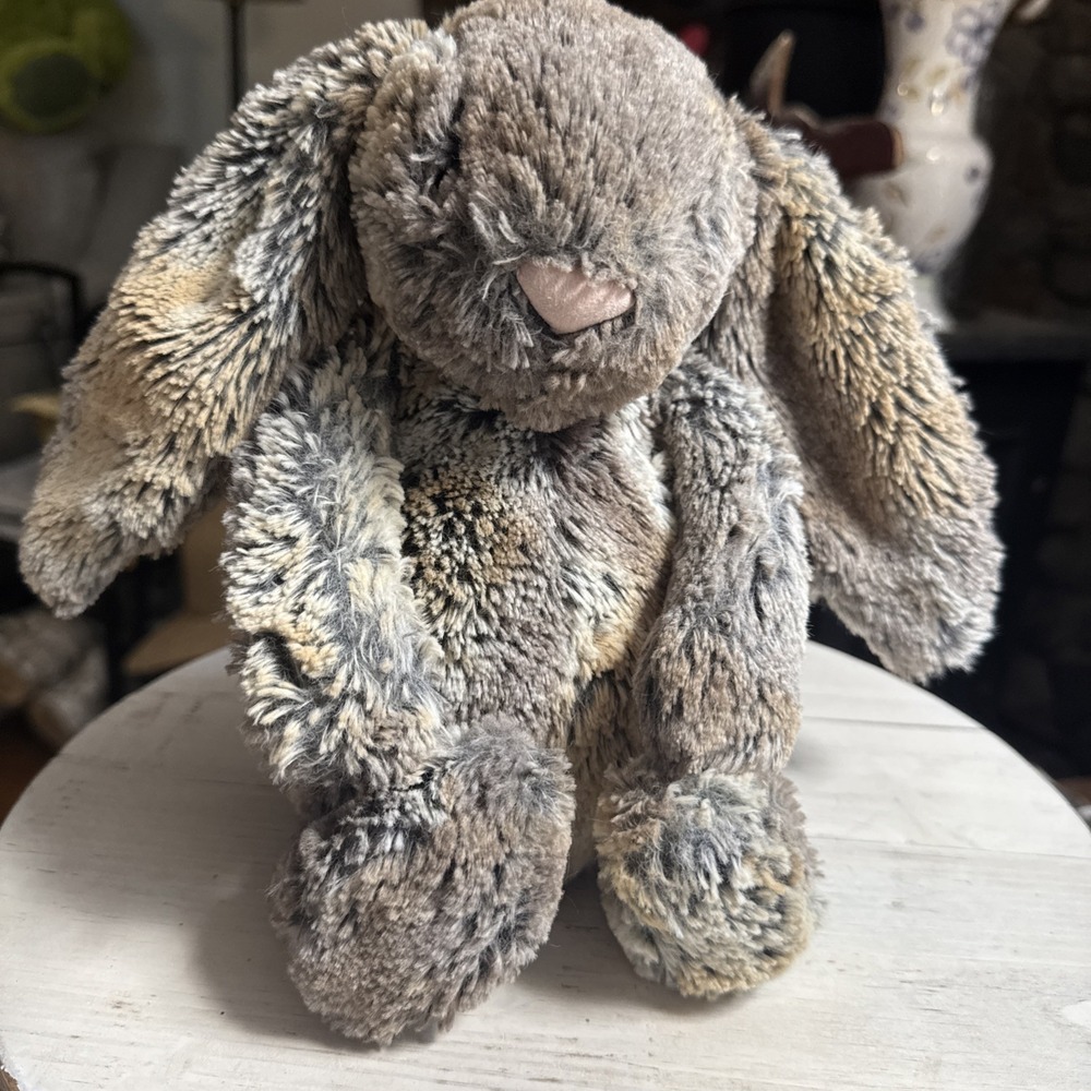 Jellycat Retired Woodland Bunny Bashful Marbled Grey Brown Plush CLEAN! 12" Tag